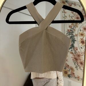 Beige Cross-Front Knit Top